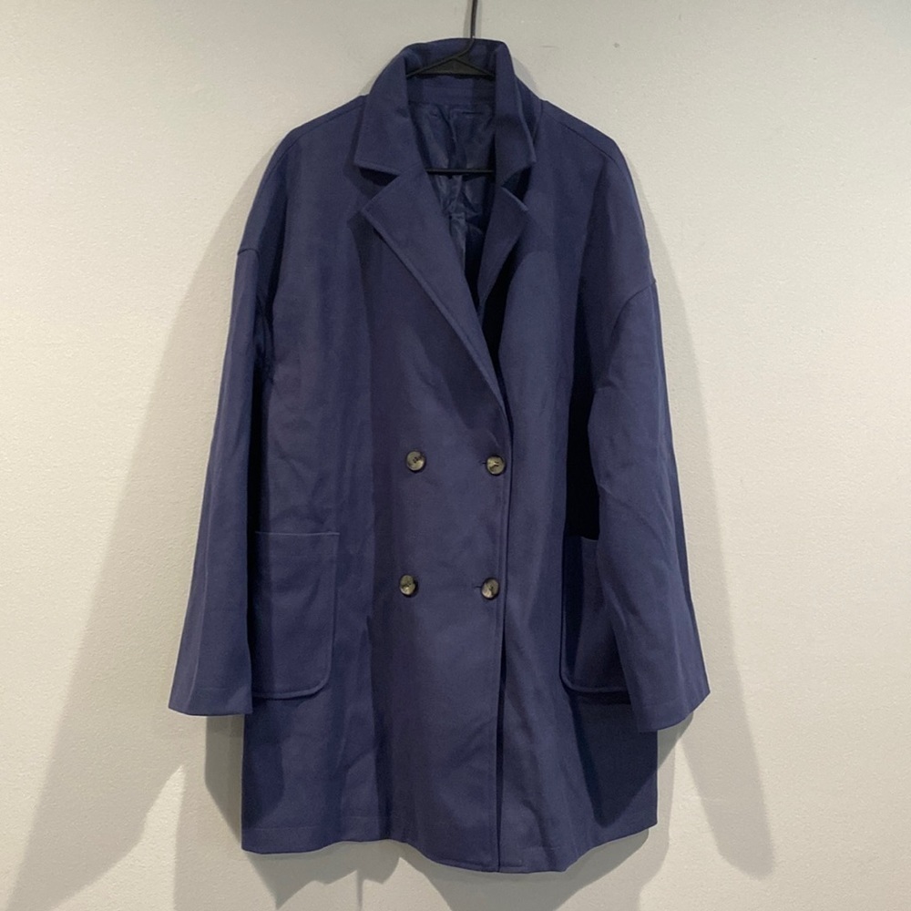 Full Length Navy Button Down Trench Coat - Soft - Size Extra Large (XL)